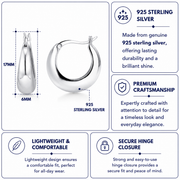 925 Sterling Silver Chunky Huggie Earrings for Women, Hypoallergenic Silver Jewelry for Everyday Wear, Silver Hoop Earrings, Silver Hoops